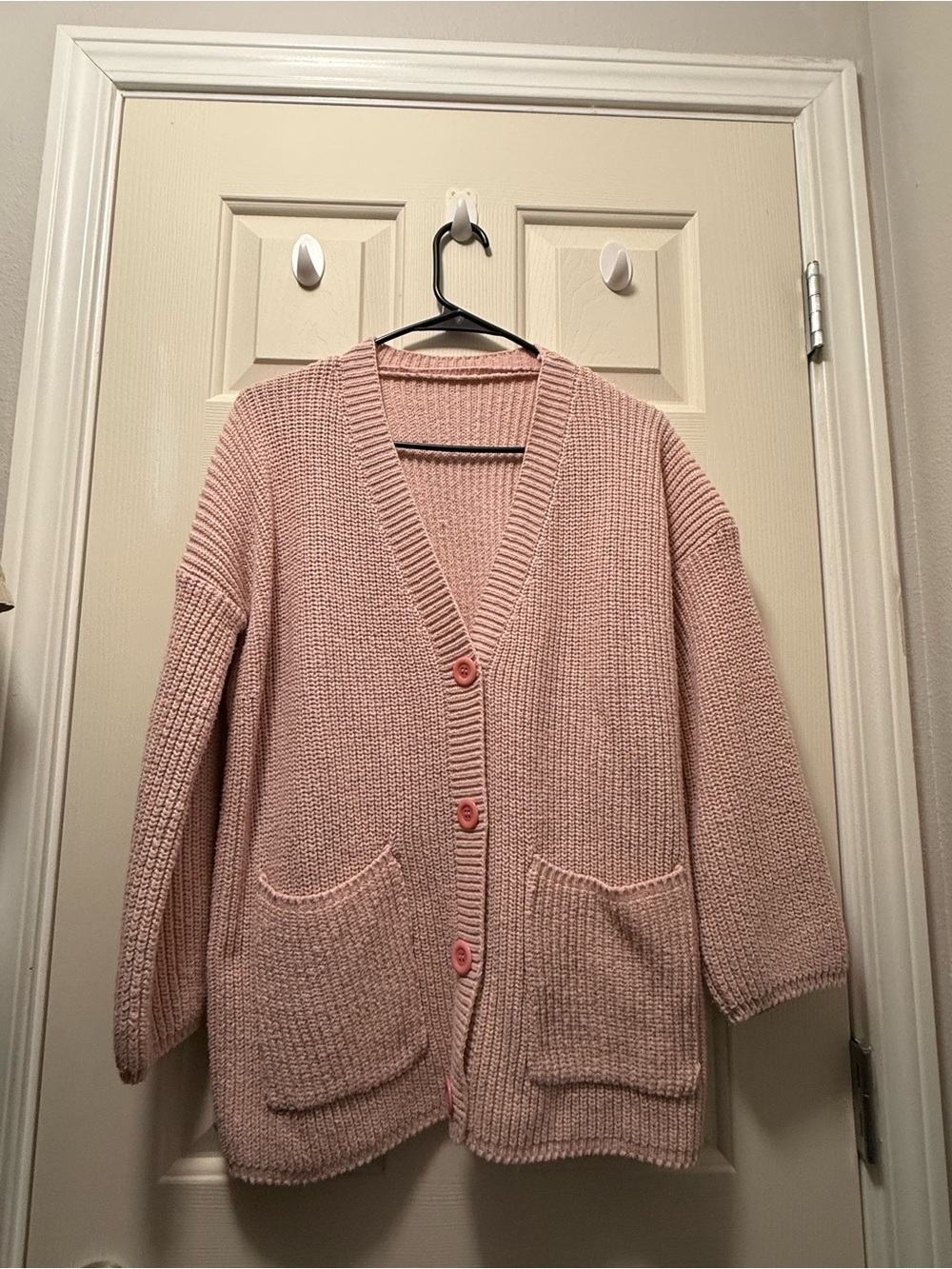Soft Blush Pink Button-Front Knit Cardigan
